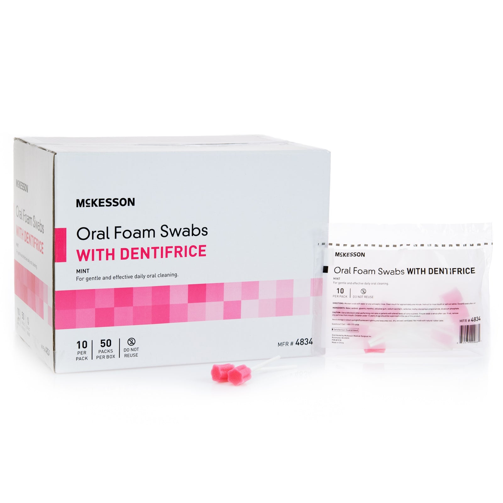 McKesson Oral Foam Swabsticks with Dentifrice Mint