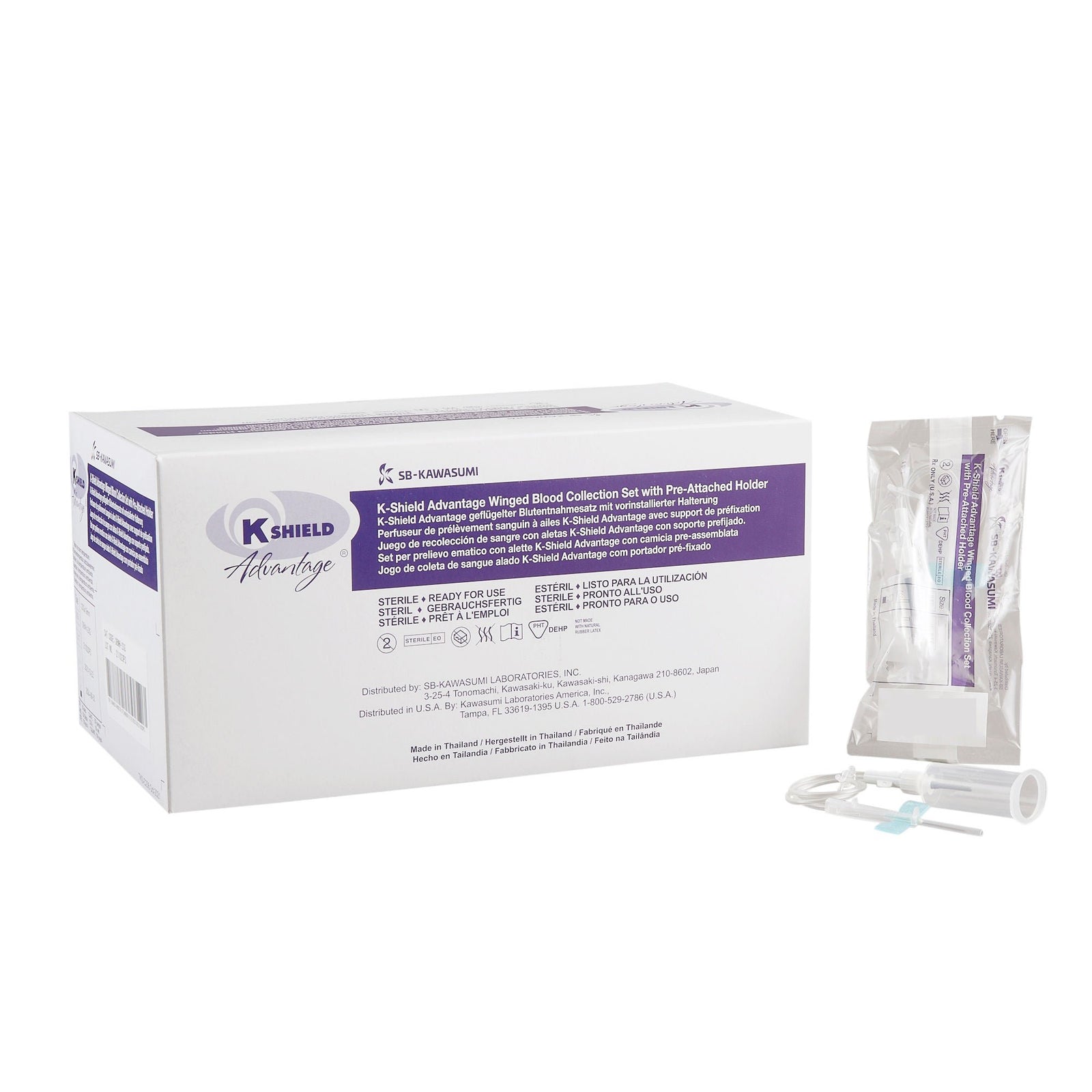 Kawasumi K-Shield Advantage Winged Blood Collection Set with Pre-Attached Holder, 21G x 3/4 Inch