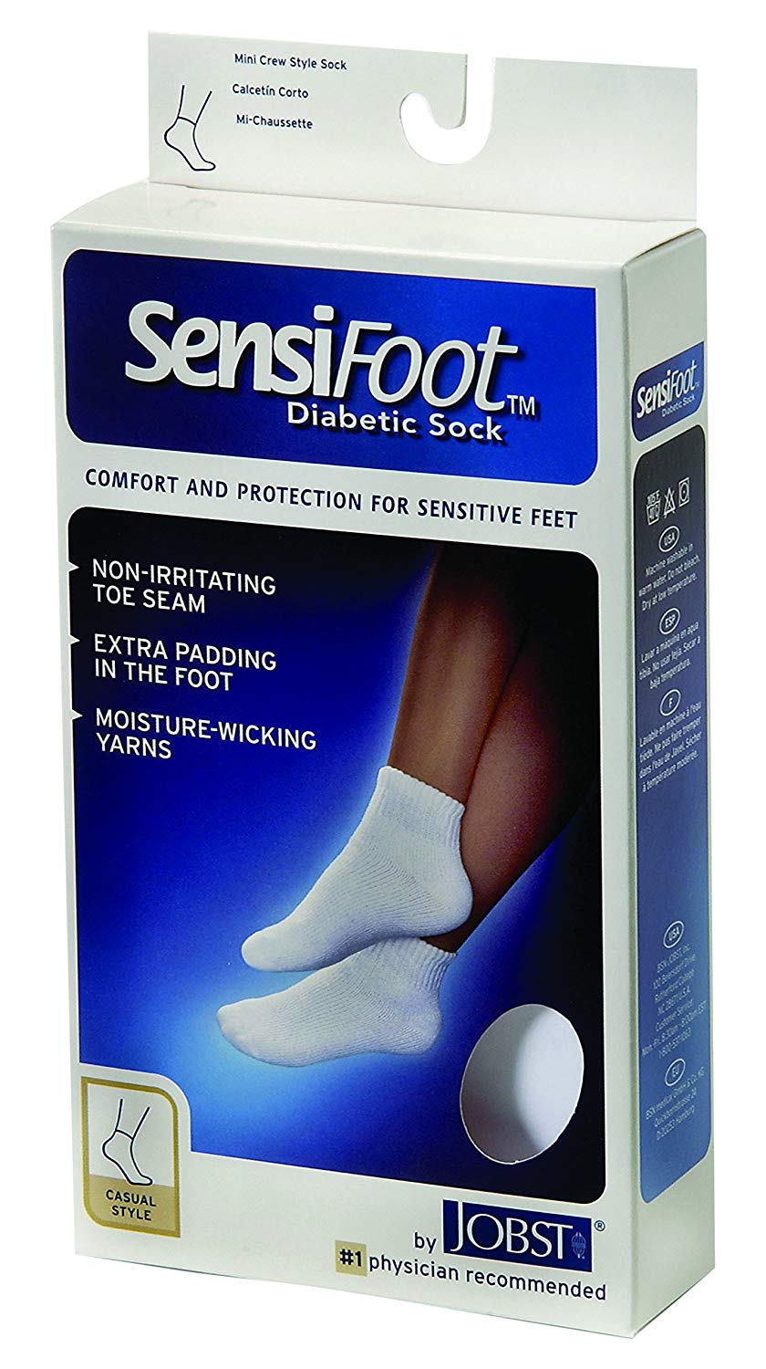 Jobst Sensifoot Mini Crew Diabetic Compression Socks, X-Large, White