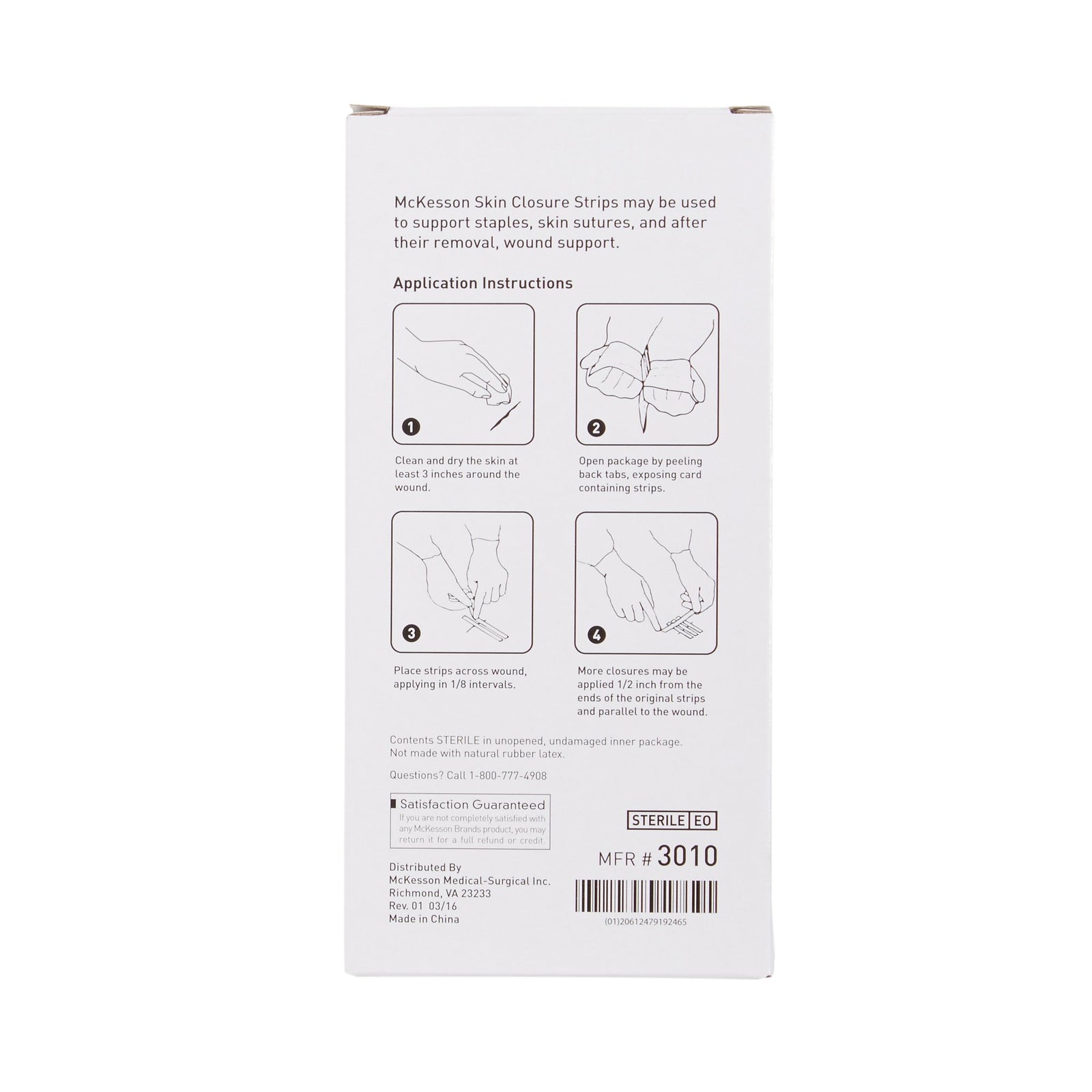 McKesson MedSurg Reinforced Skin Closure Strip, Latex-Free, Sterile, 1/2 X 4 Inch