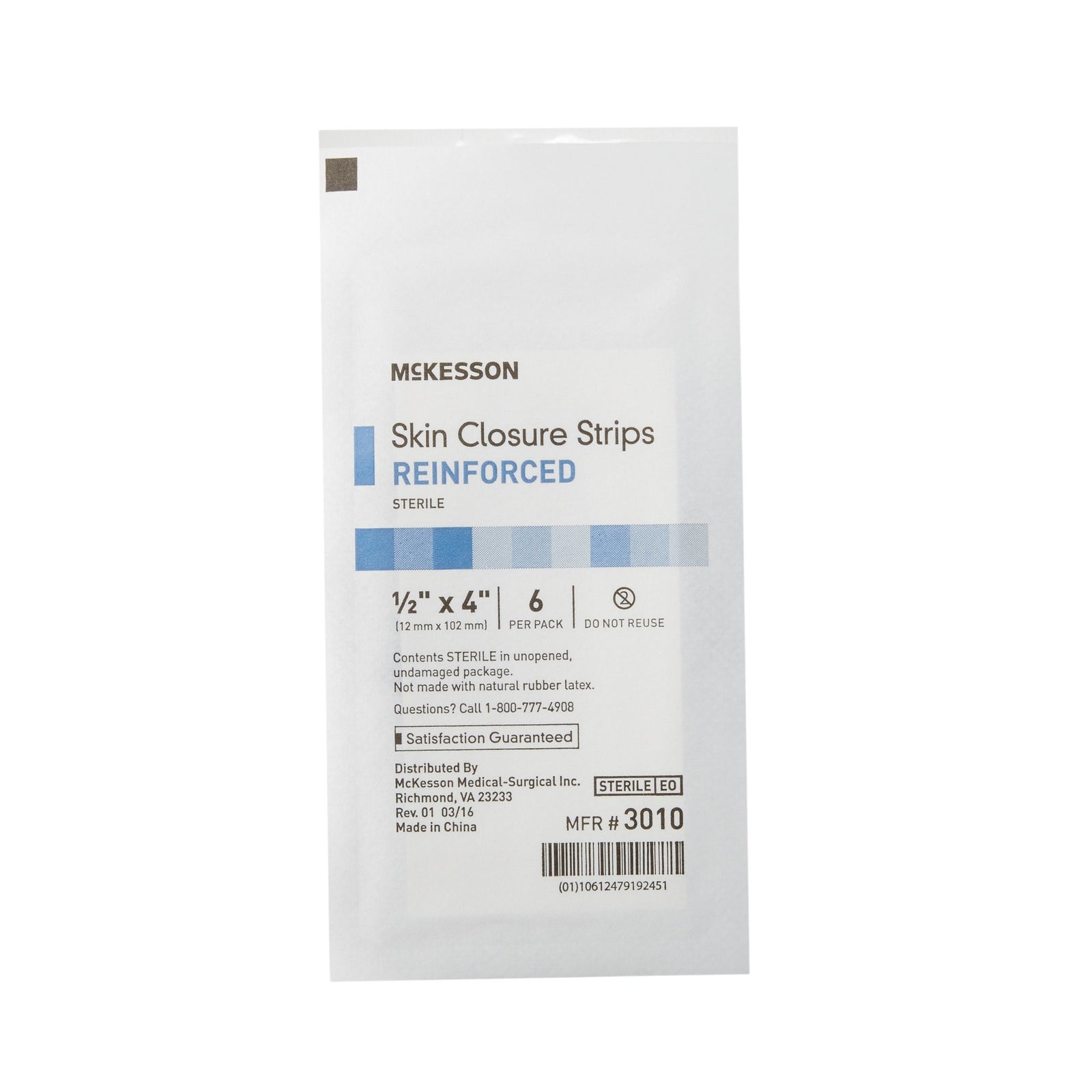 McKesson MedSurg Reinforced Skin Closure Strip, Latex-Free, Sterile, 1/2 X 4 Inch
