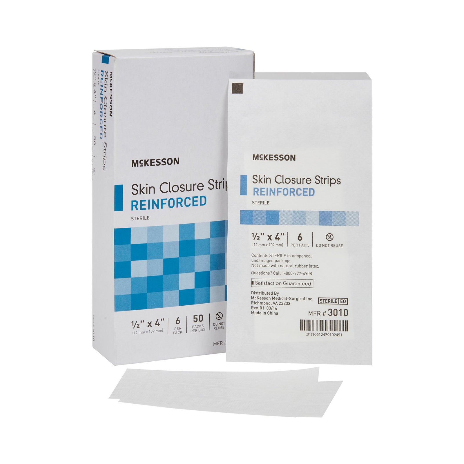 McKesson MedSurg Reinforced Skin Closure Strip, Latex-Free, Sterile, 1/2 X 4 Inch
