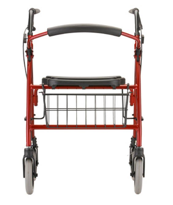 NOVA Heavy Duty Extra Wide Rollator with Seat, Hand Brakes and Removable Back – Red