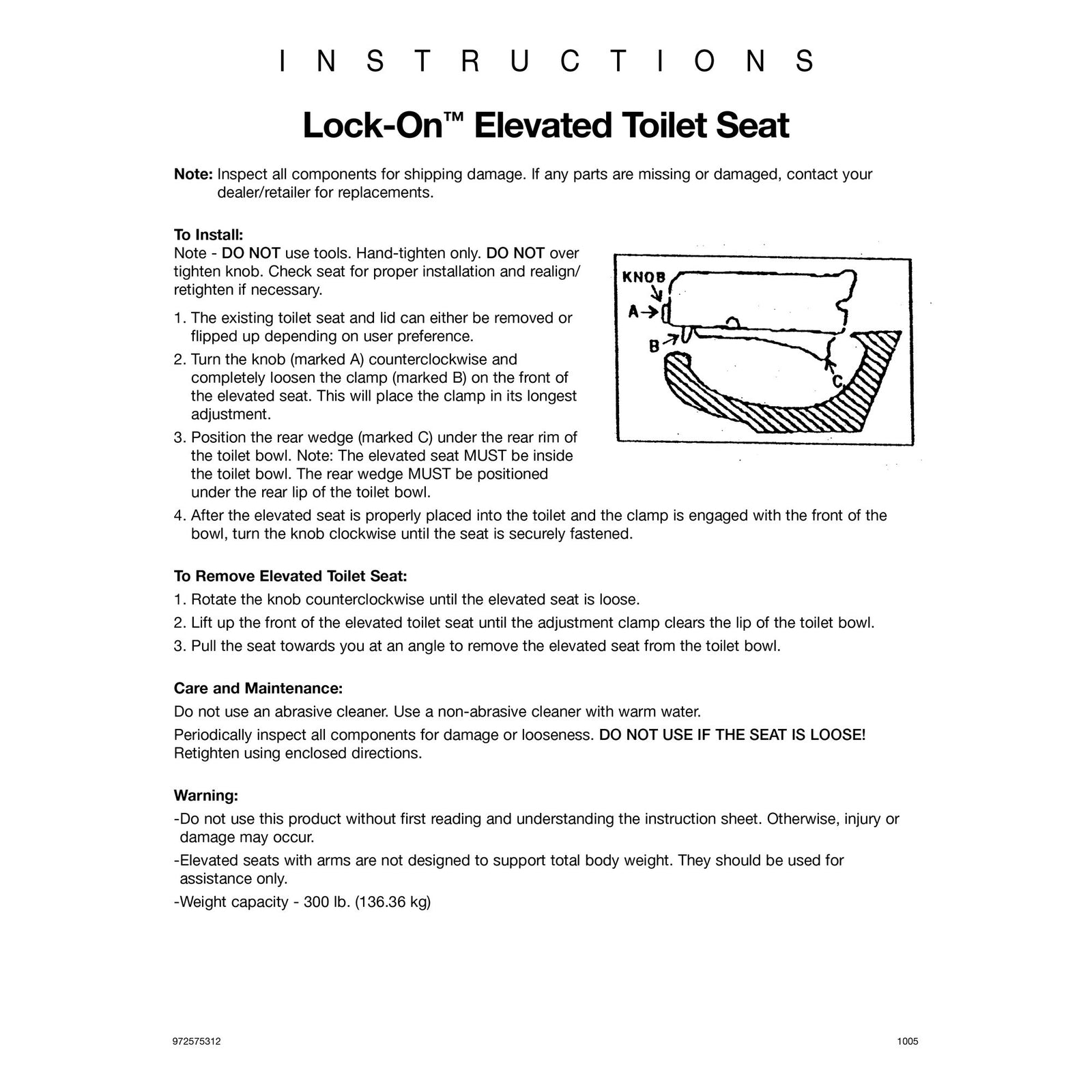 Ableware Lock-On™ Raised Toilet Seat with Arms - 5 Inch Height