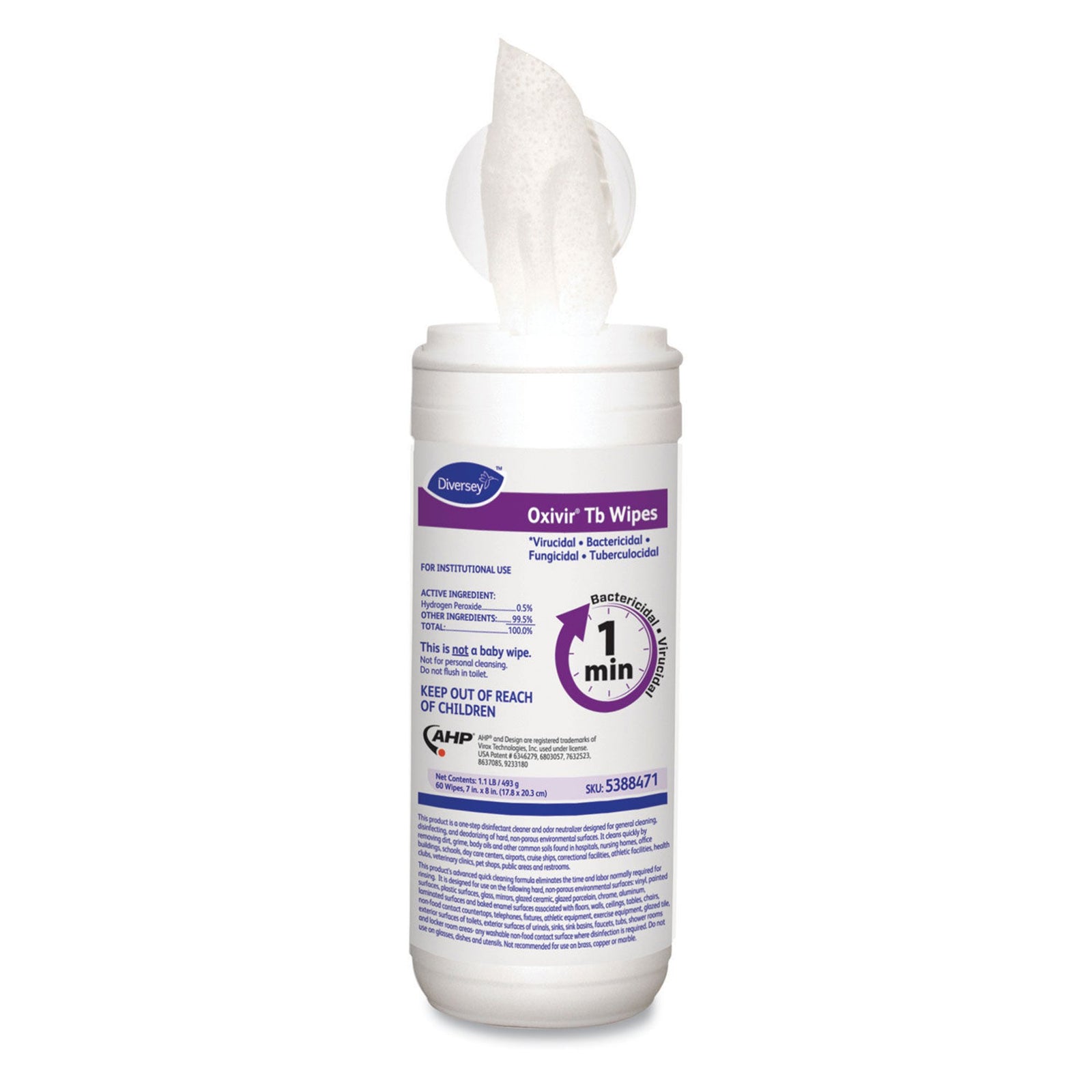 Diversey Oxivir TB Hydrogen Peroxide Surface Disinfectant Wipes 60 Count Canister