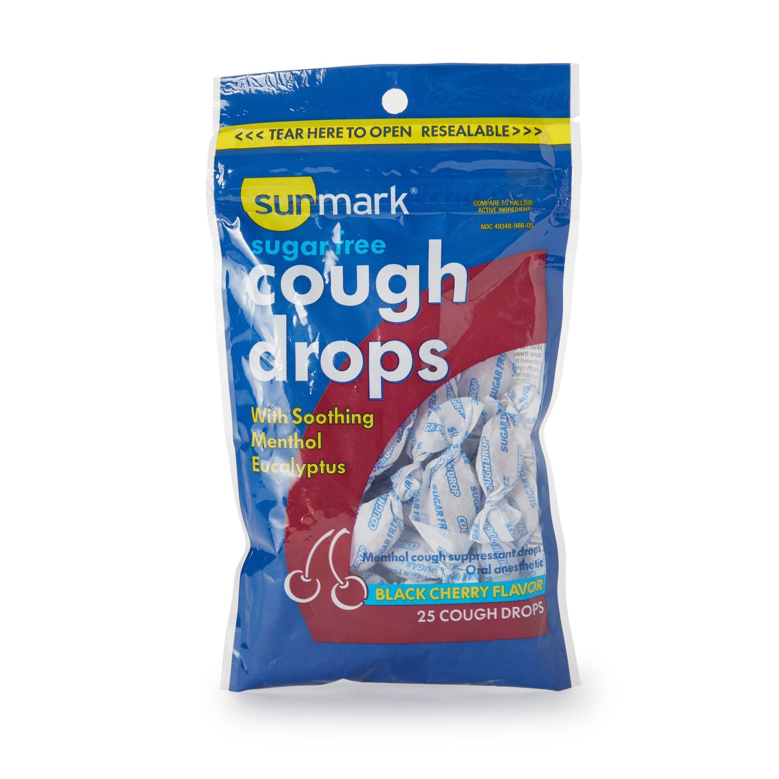 sunmark Sugar Free Black Cherry Cough Drops, 25 Count