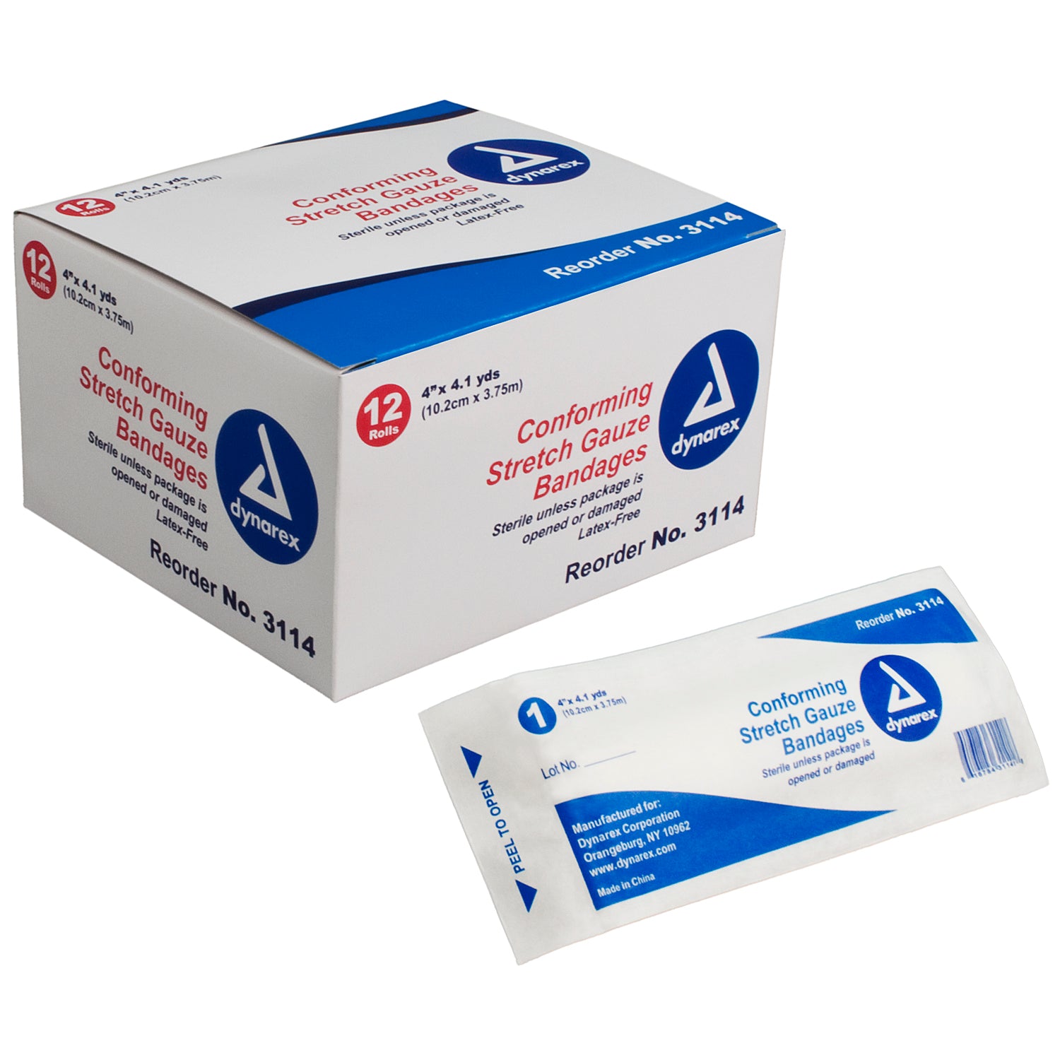 Dynarex Conforming Bandage 4 Inch x 4-1/10 Yard Sterile
