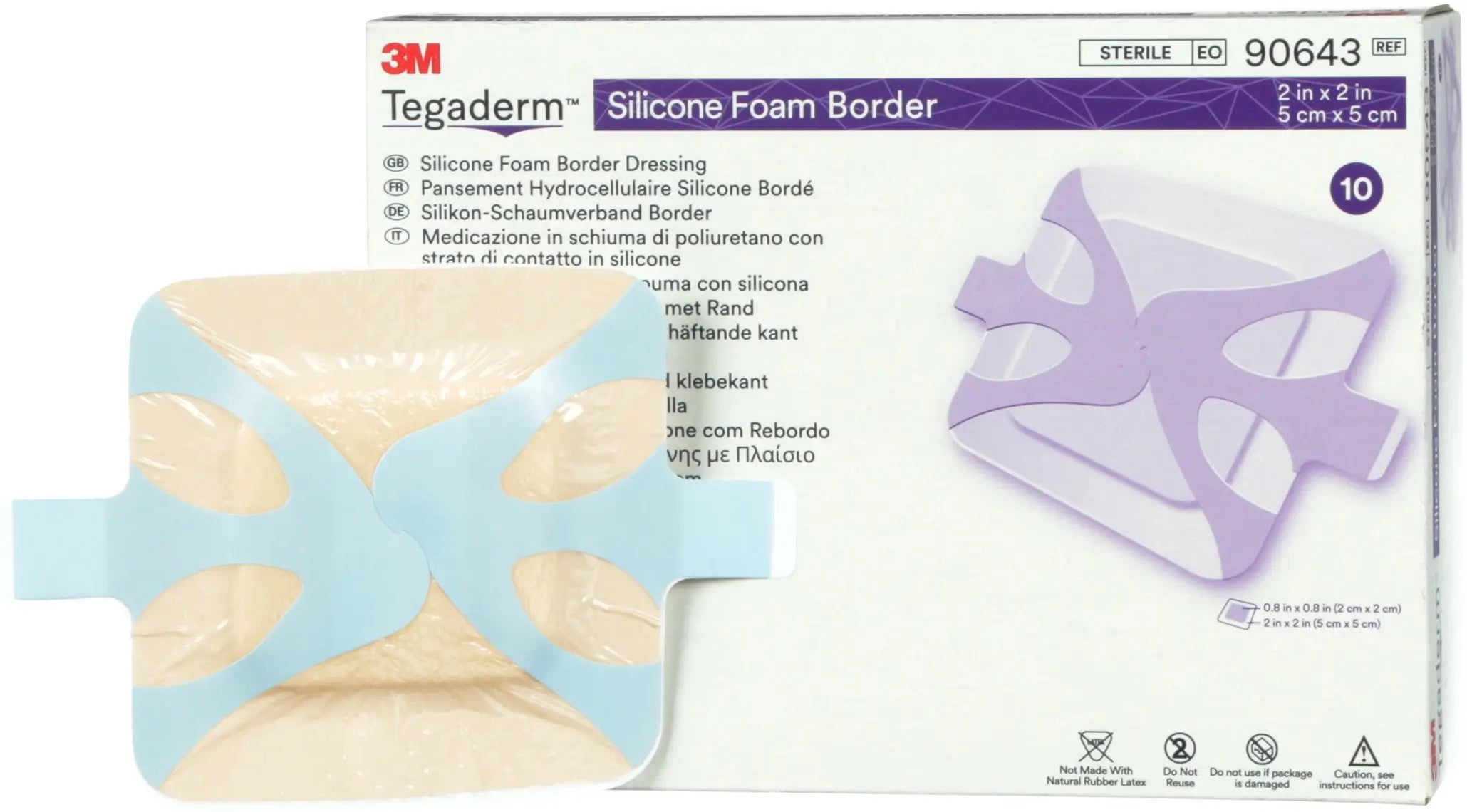3M Tegaderm Silicone Foam Bordered Dressing, 2 in x 2 in