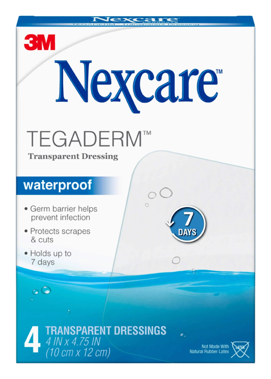 3M Nexcare Tegaderm Transparent Dressing, Latex-Free, 4" x 4-3/4"