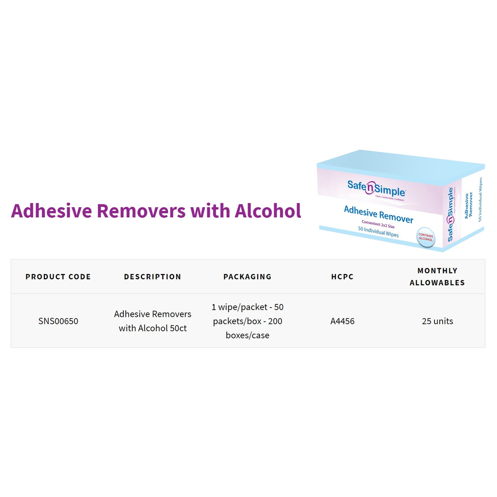Safe n Simple™ Alcohol-Based Adhesive Remover Wipes