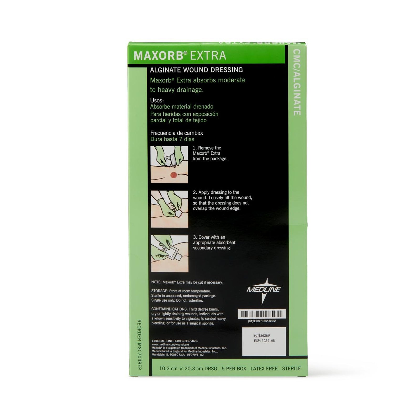 Maxorb Extra Calcium Alginate/CMC Dressing 4 x 8 Inch Rectangle