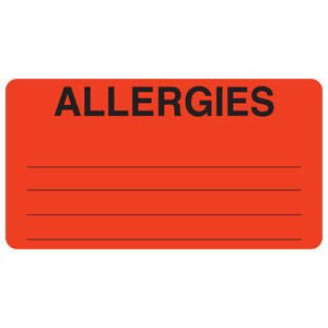 Allergy Alert Labels Red 1-3/4 x 3-1/4 Inch