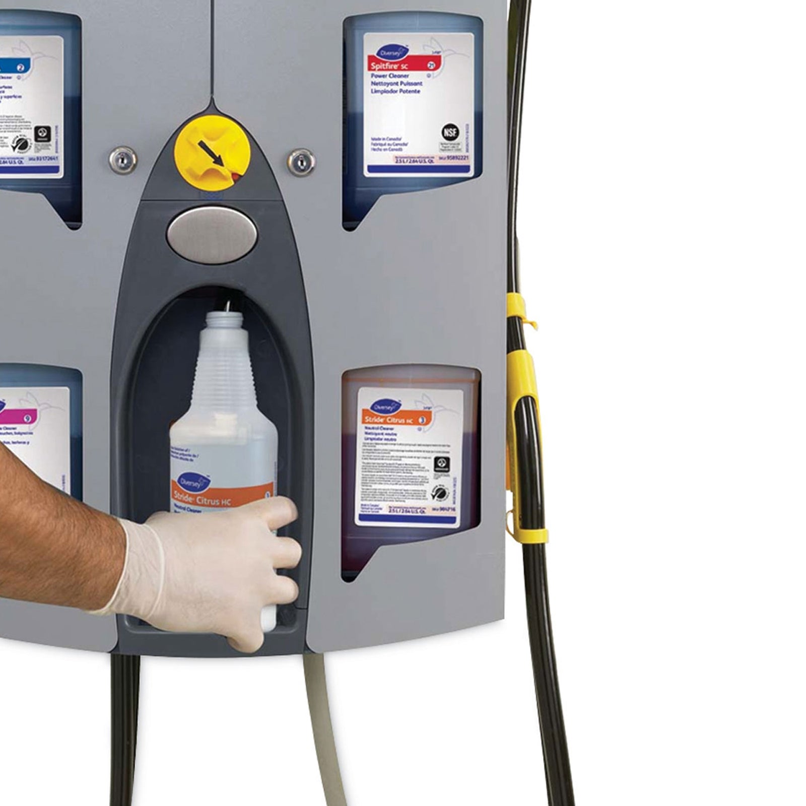 Diversey J-Fill QuattroSelect Gray Powder Coated Steel Chemical Dispenser 7.5 x 18.5 x 24.25 Inch