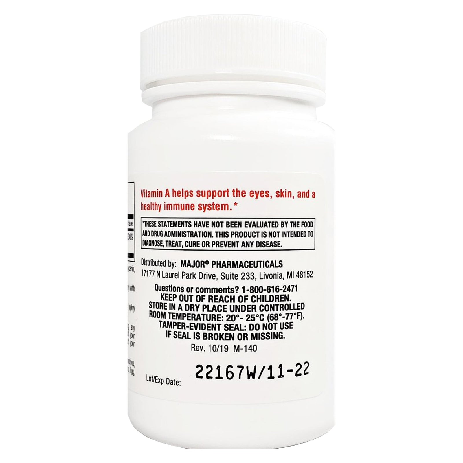 Major Vitamin A 3,000 mcg Capsules, 100 per Bottle