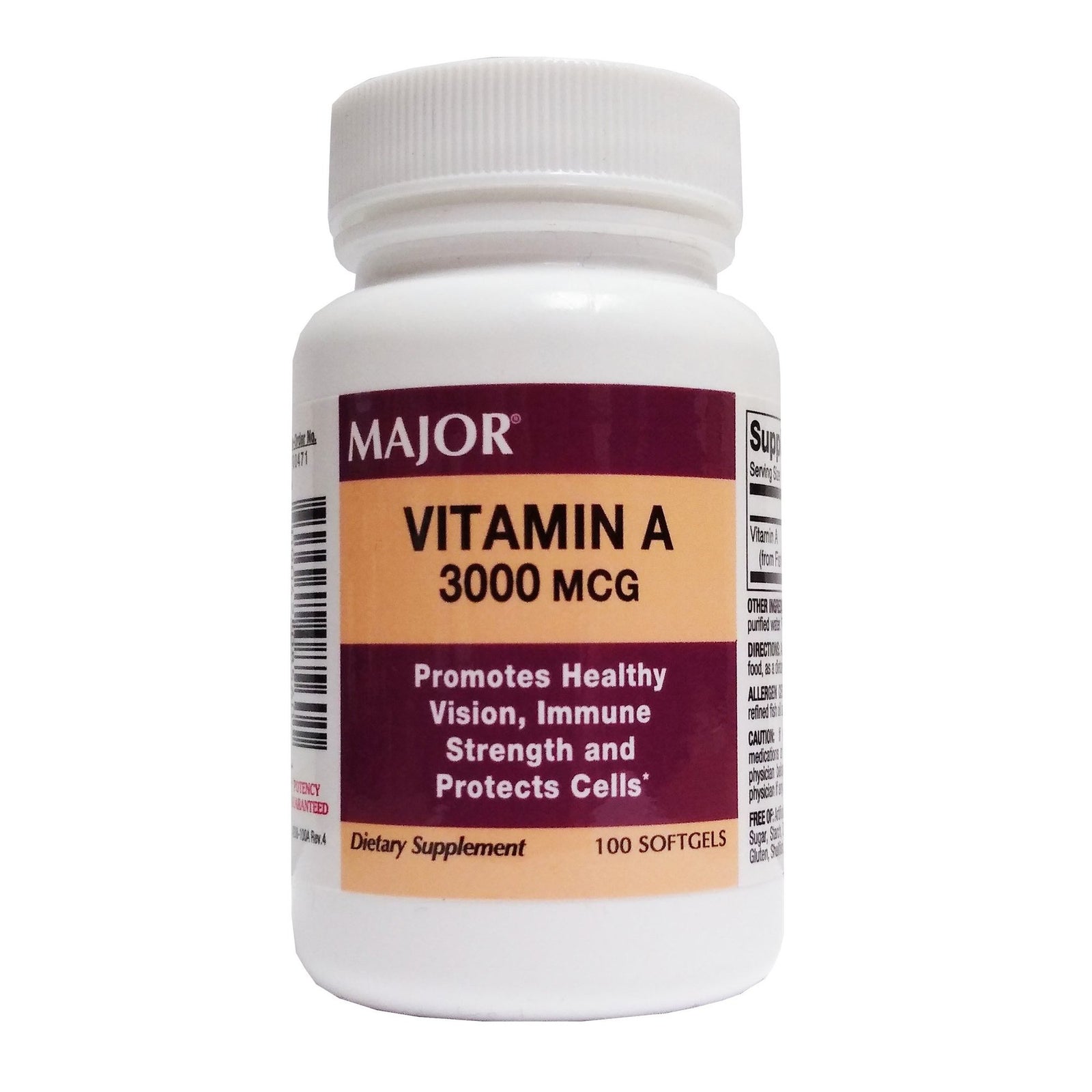 Major Vitamin A 3,000 mcg Capsules, 100 per Bottle