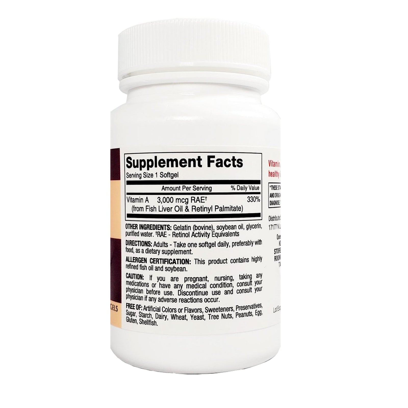 Major Vitamin A 3,000 mcg Capsules, 100 per Bottle
