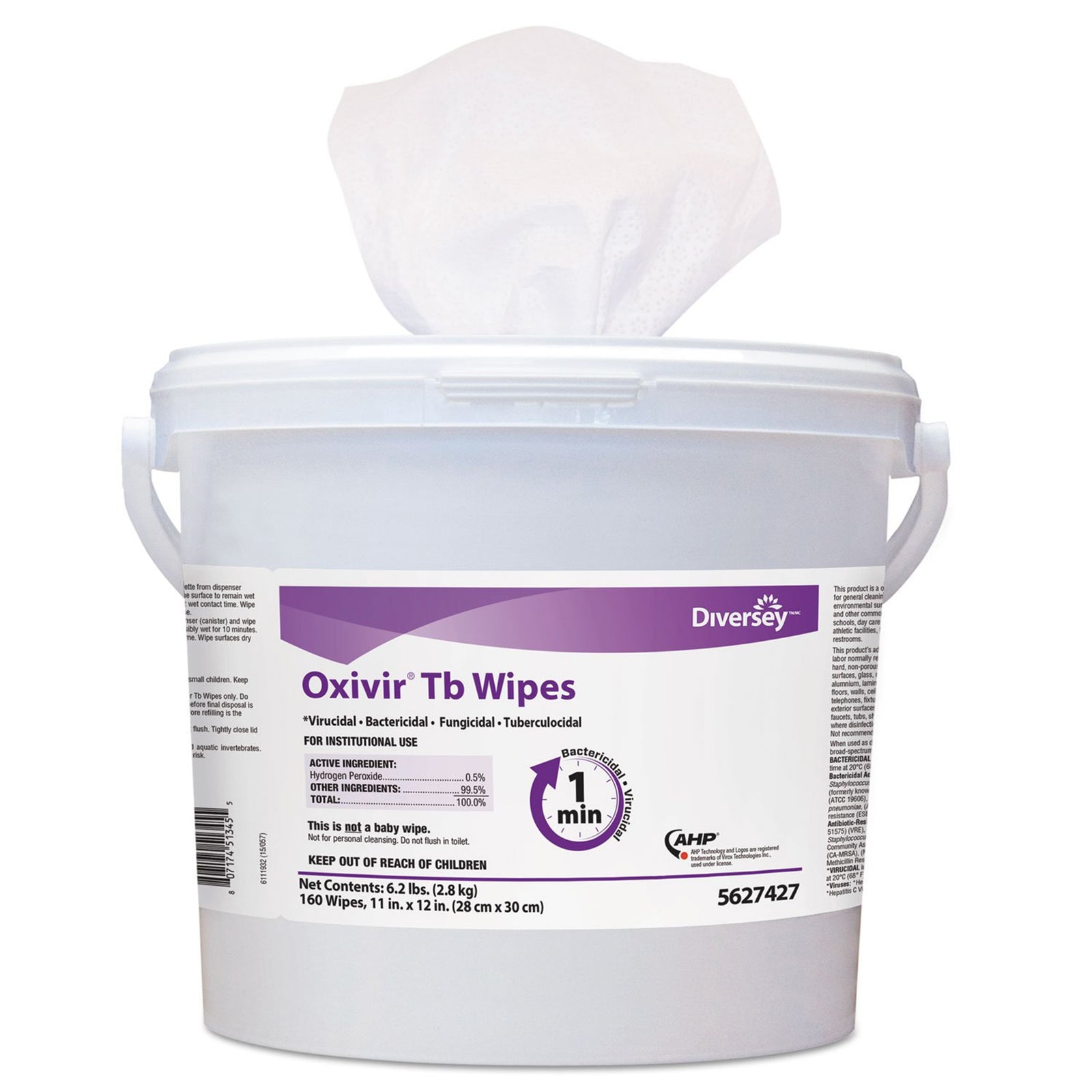 Diversey Oxivir TB Hydrogen Peroxide Disinfectant Wipes 160 Count Canister