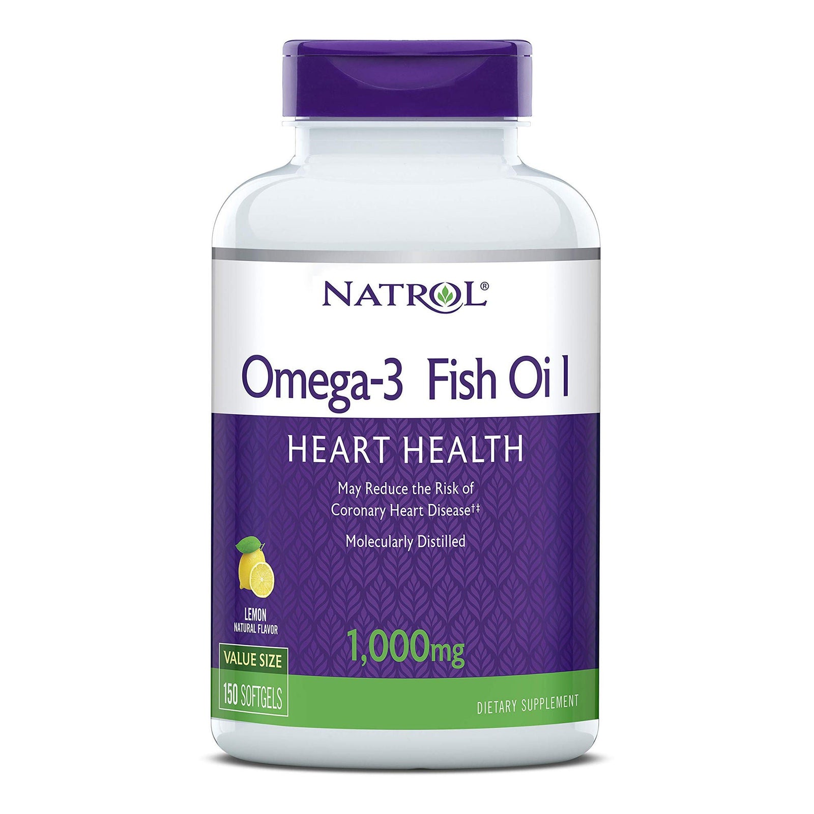 Natrol Omega-3 Fish Oil Heart Health Softgels, Lemon, 1000 mg, 150 Count