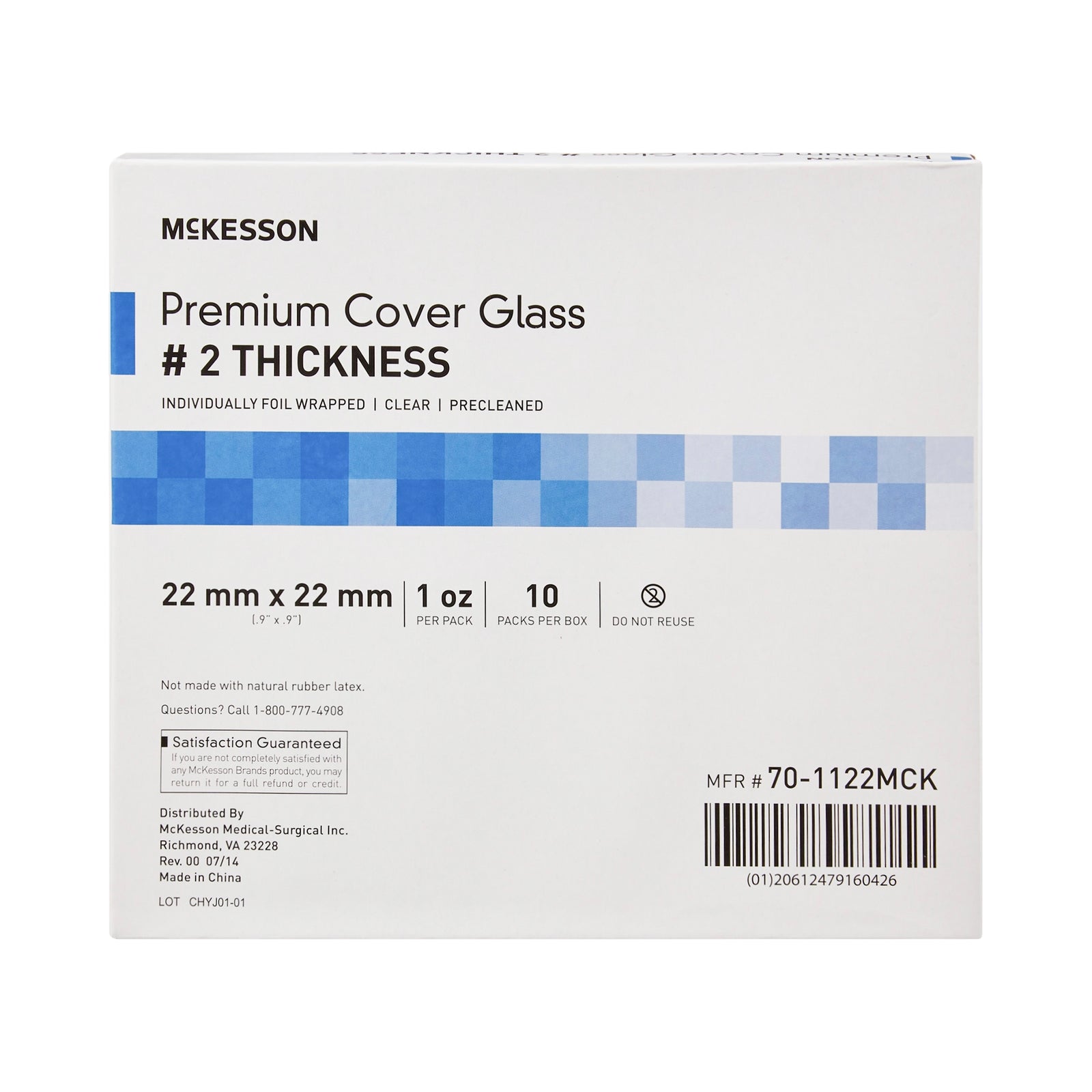 McKesson MedSurg Premium Microscope Cover Glass No. 2, 22 x 22 mm