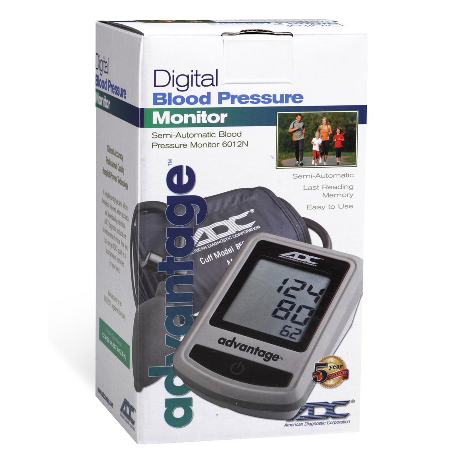 Home Semi-Automatic Digital Blood Pressure Monitor with Adult Cuff (22-32cm)