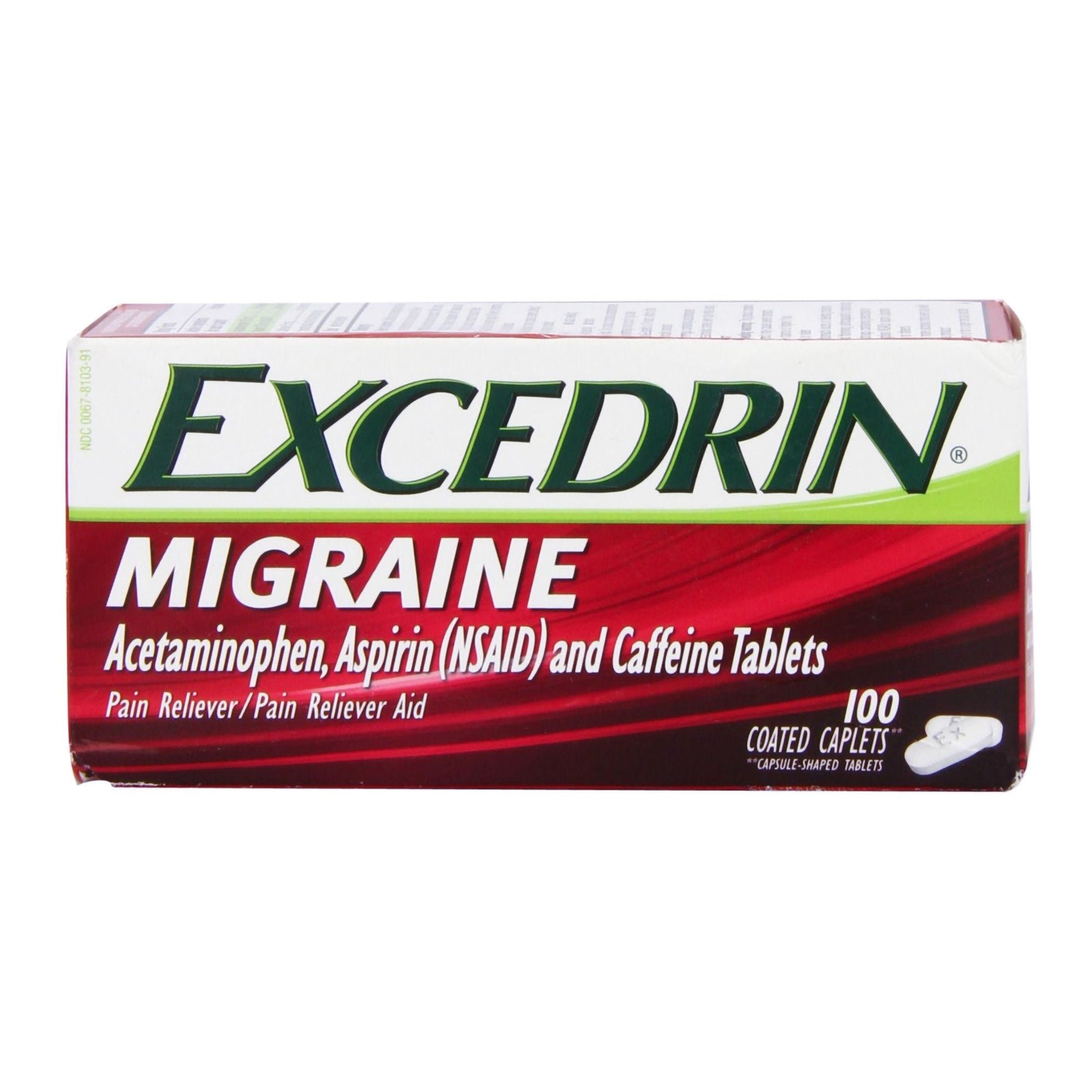 Excedrin Migraine Pain Relief Caplets, 250 mg / 250 mg / 65 mg, 100 Count