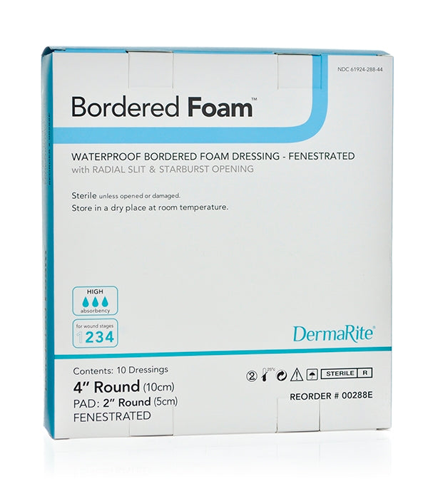 BorderedFoam® 4 Inch Fenestrated Round Sterile Foam Dressing