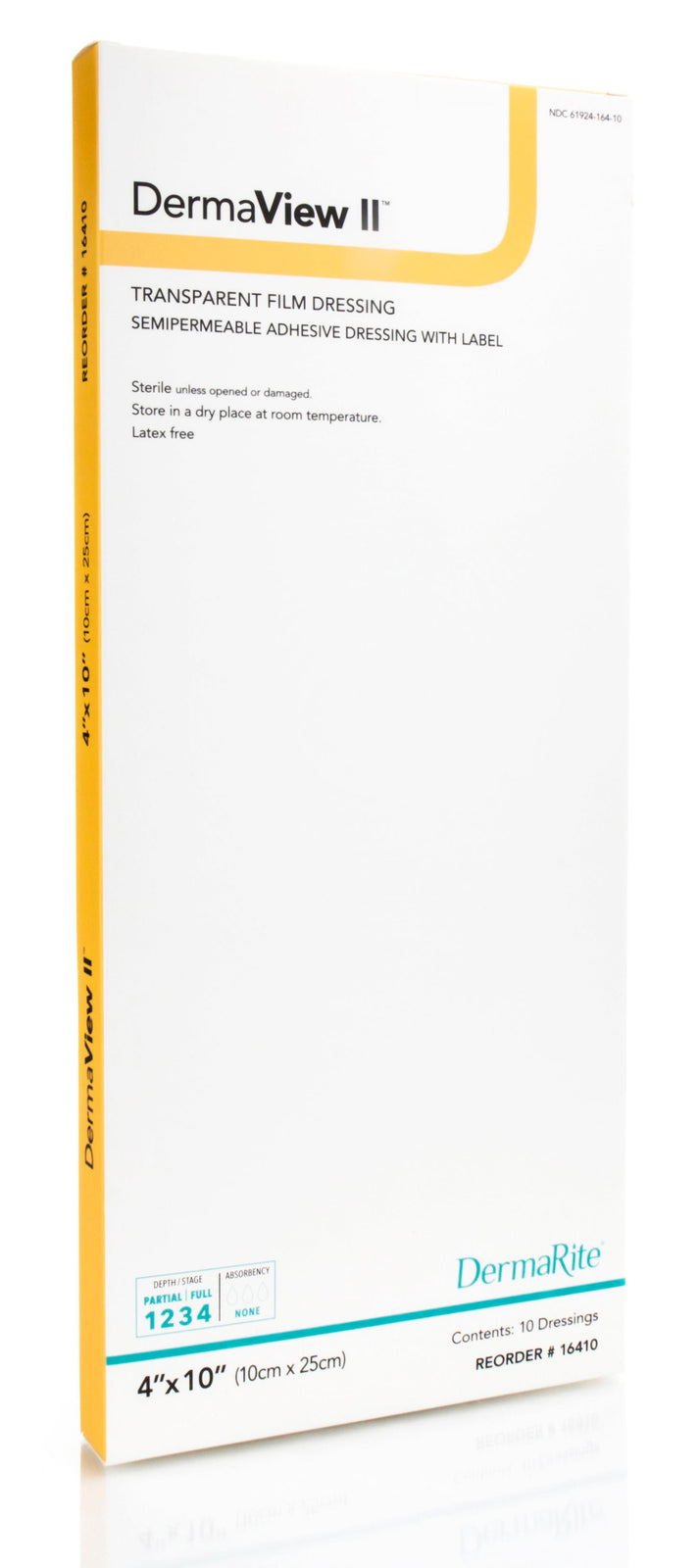 DermaRite DermaView II Transparent Film Dressing, 4 x 10 in