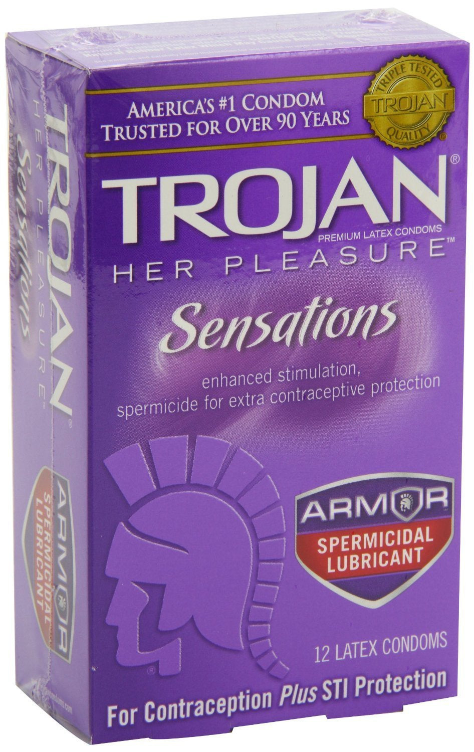Trojan Her Pleasure Lubricated Condoms - One Size Fits Most, 12 per Box