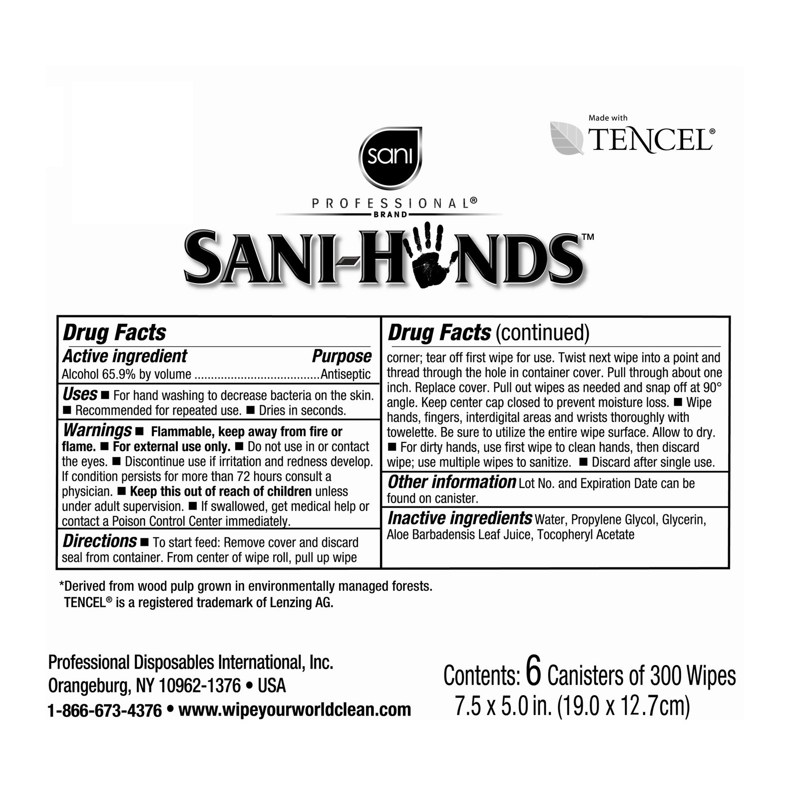 Sani-Hands® Ethyl Alcohol Hand Sanitizing Wipes - 300 Count Canister
