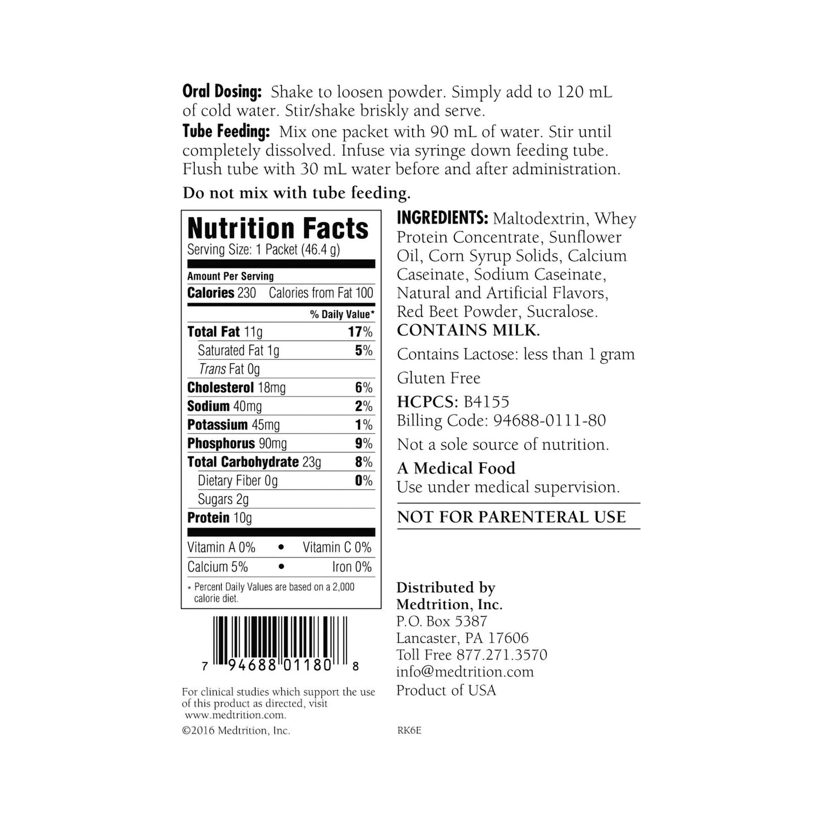 RenaMent® Raspberry Cream Flavor Oral Supplement Powder 46.4 Gram
