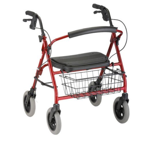 NOVA Heavy Duty Rollator with Wire Basket, Red