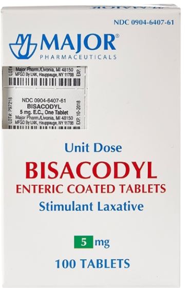 Major® Bisacodyl 5 mg Laxative Tablets, 100 per Bottle