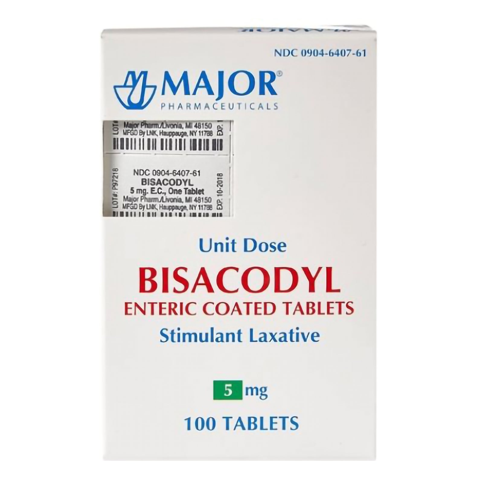 Major® Bisacodyl 5 mg Laxative Tablets, 100 per Bottle