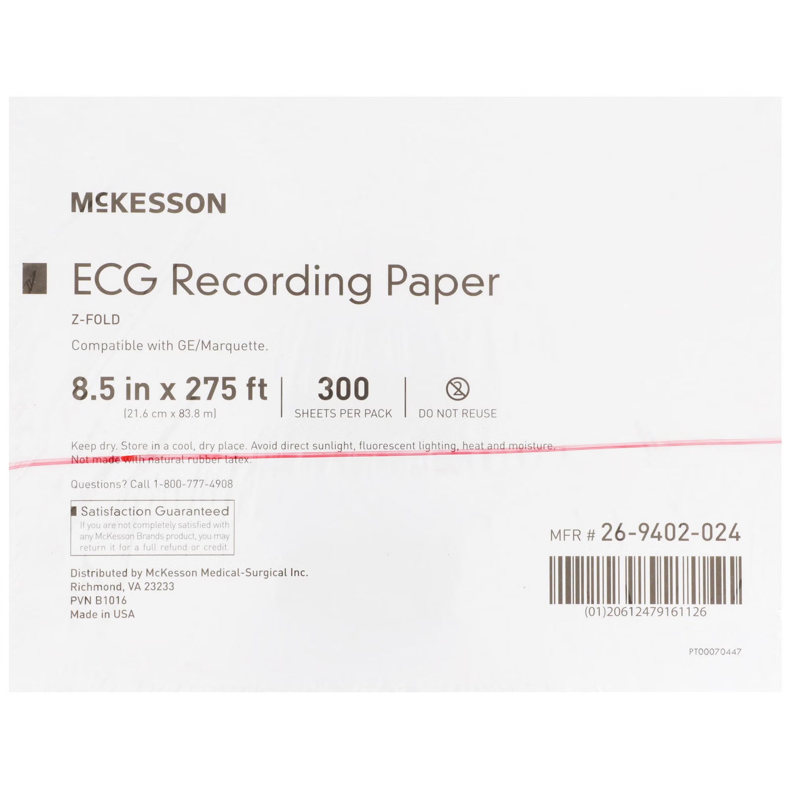 McKesson ECG Recording Paper Z-Fold for GE/Marquette, 8.5 in x 275 ft