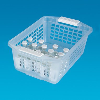 Flip and Stack Semi-Clear Plastic Storage Basket 4-1/2 x 8 x 12-1/4 Inch