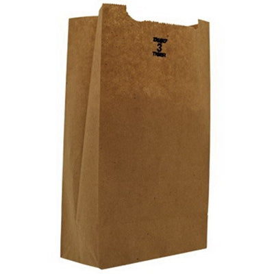 Duro® Brown Kraft Recycled Paper Grocery Bag #3 - Case of 500