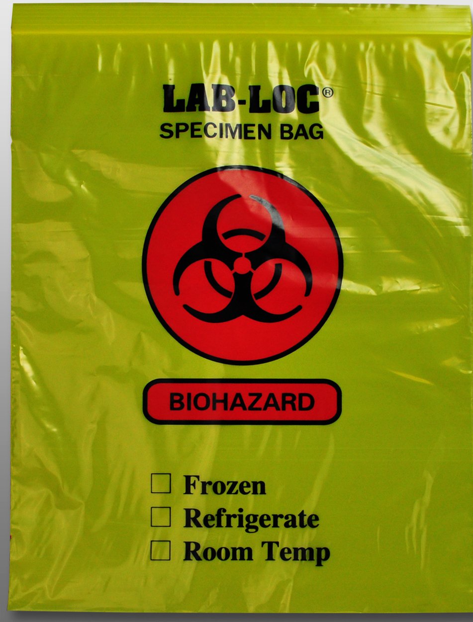 ELKAY Specimen Transfer Bag with Biohazard, 12 x 15 Inch, 2 Mil, Yellow Tint