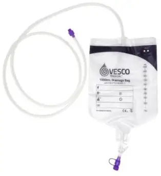 Vesco Medical 1000mL PVC ENFit Drainage Bag with 60" Tubing and Hanger