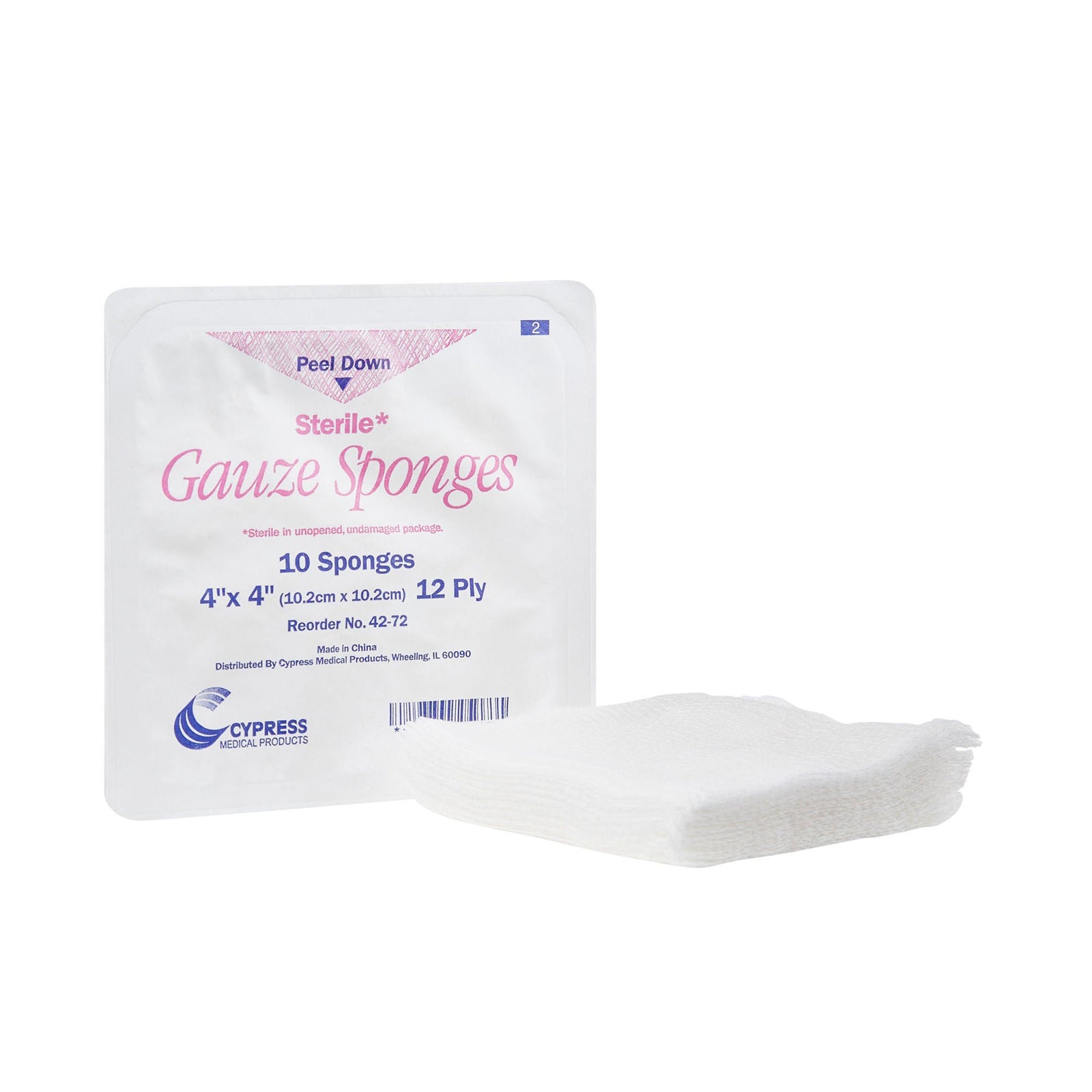 Cypress Sterile Gauze Sponges, 4 x 4 Inch, 12-Ply