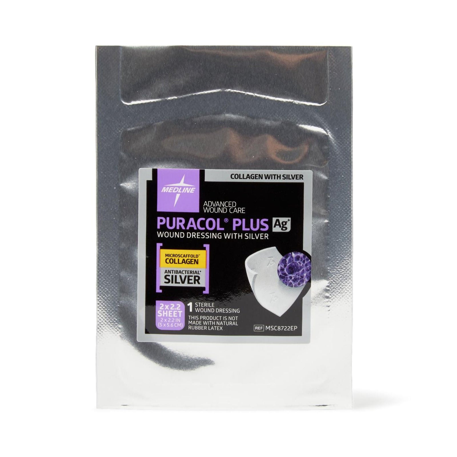 Medline PuraCol Plus Ag Collagen Dressing, 2 x 2.2 in.