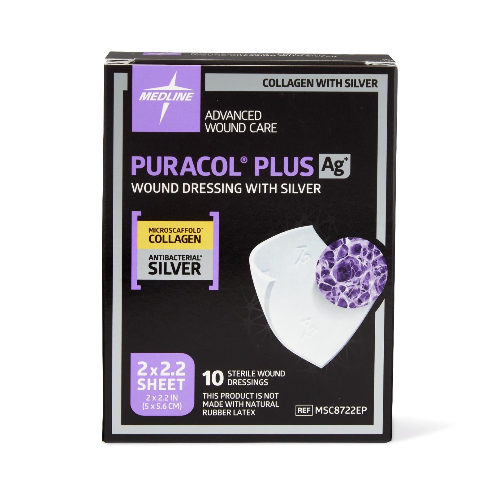 Medline PuraCol Plus Ag Collagen Dressing, 2 x 2.2 in.