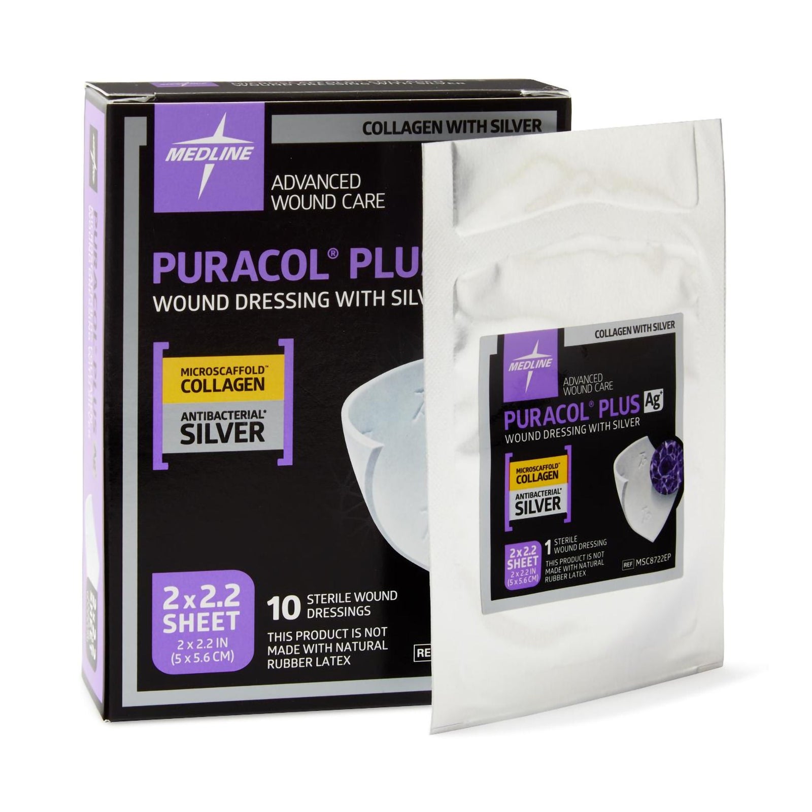 Medline PuraCol Plus Ag Collagen Dressing, 2 x 2.2 in.