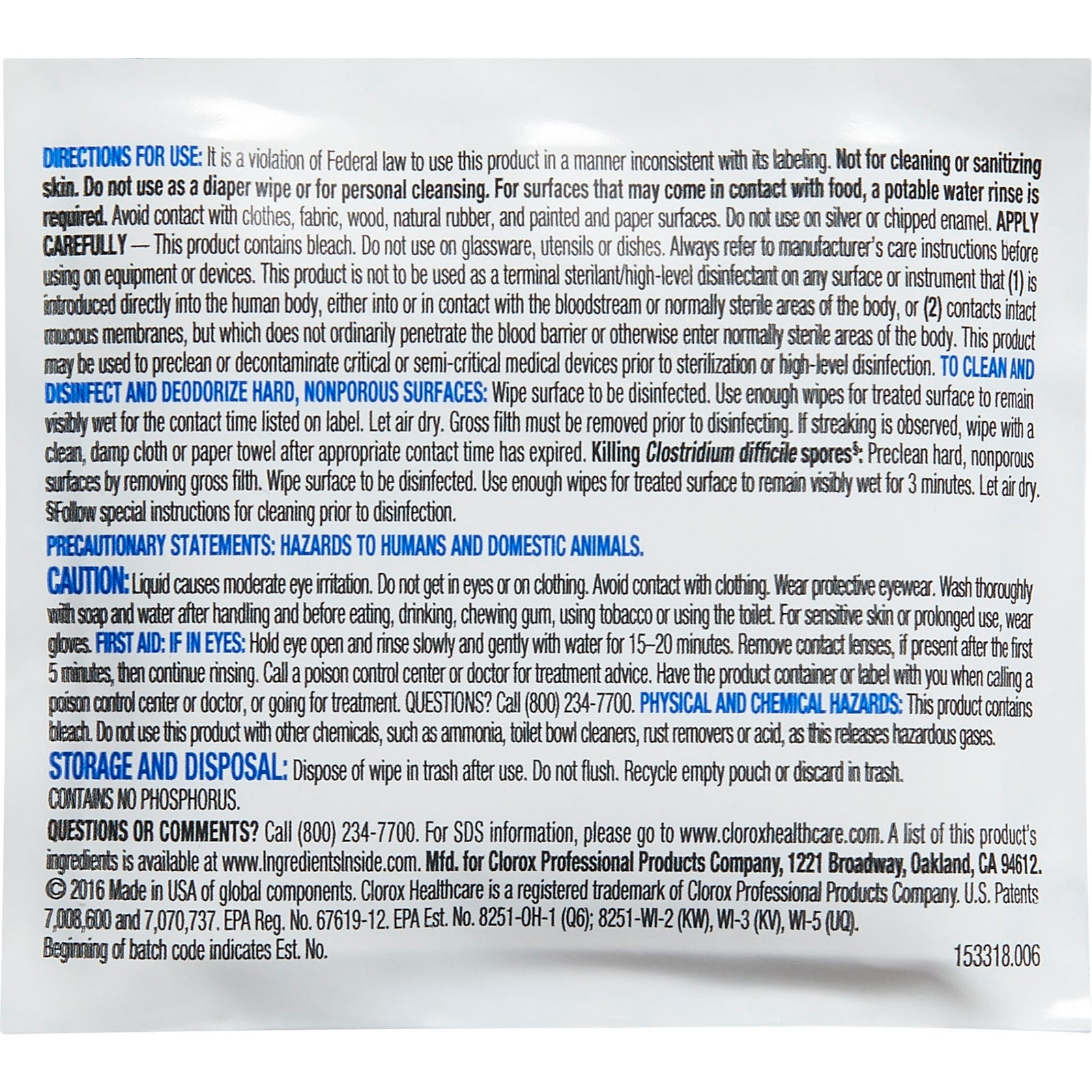 Clorox Healthcare Bleach Germicidal Wipes