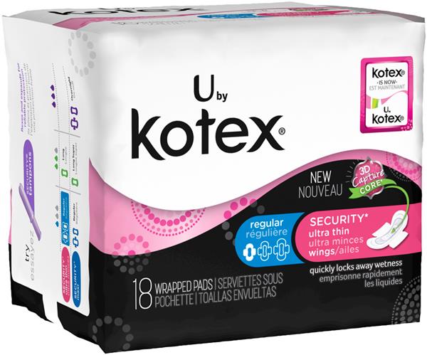 U by Kotex Security Ultra Thin Pads with Wings, Regular, 18 Count