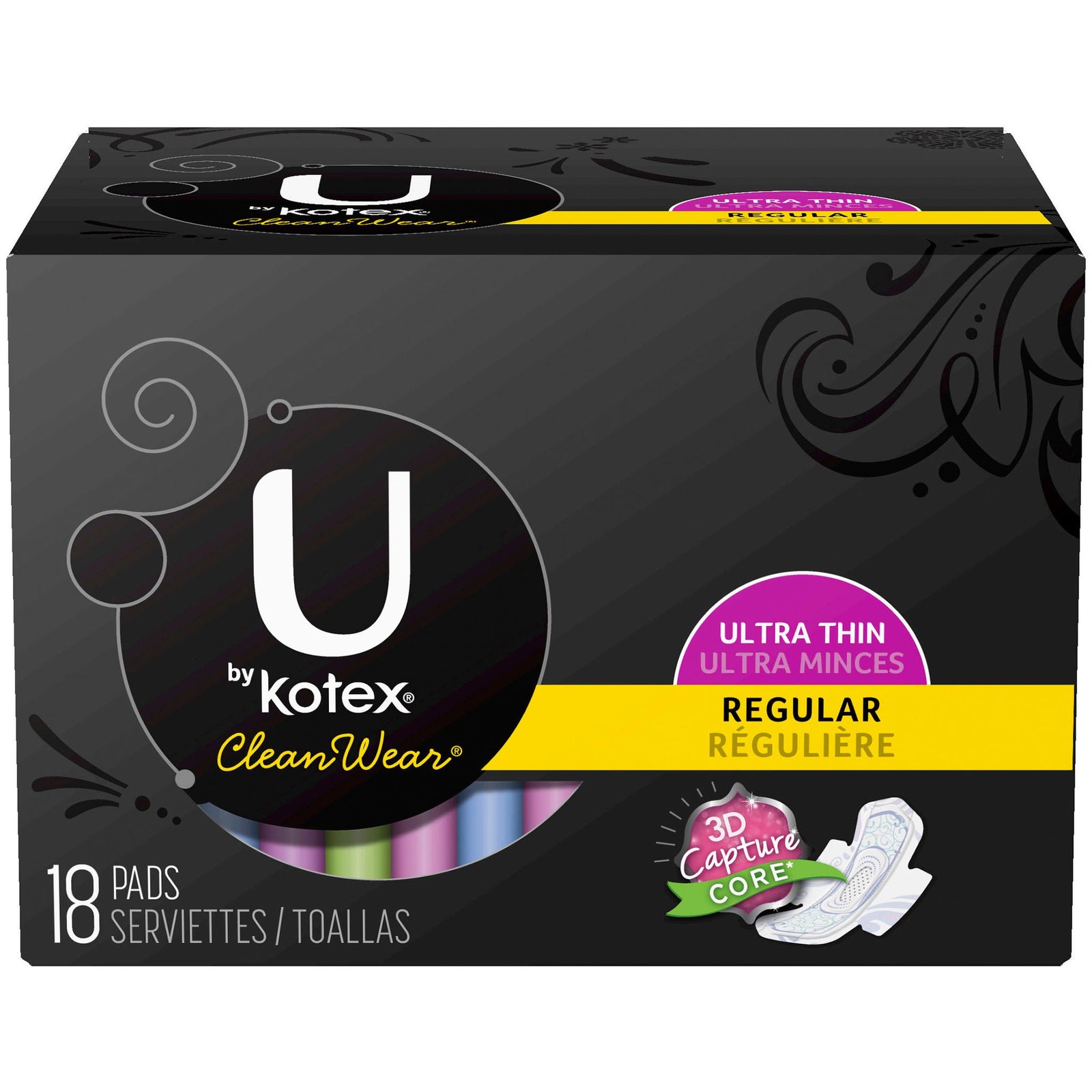 U by Kotex CleanWear Ultra Thin Pads with Wings, Regular, 18 Count