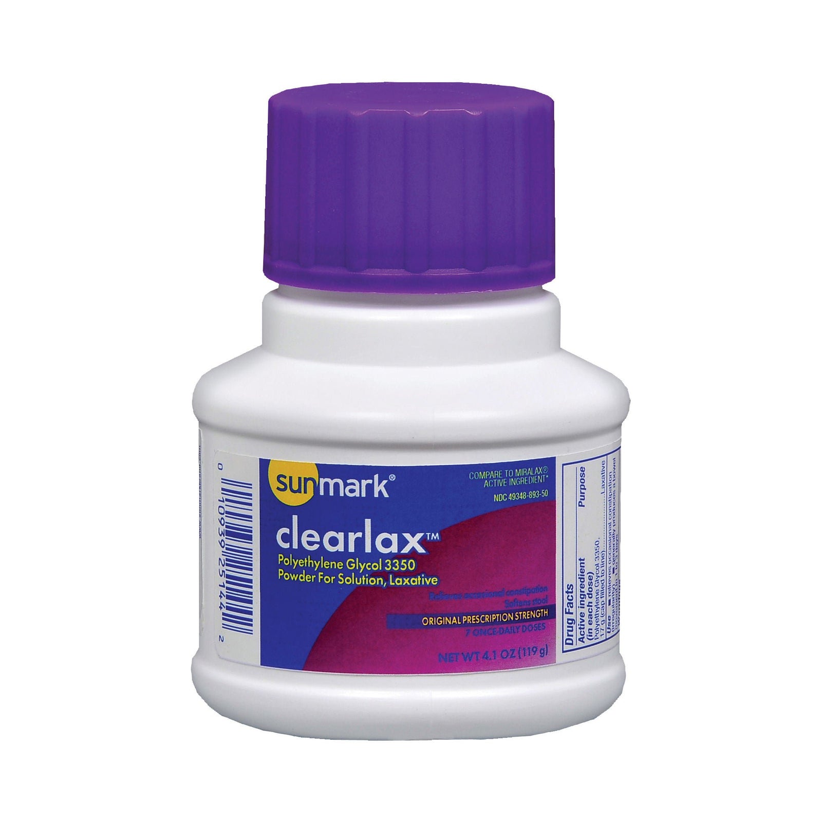 sunmark ClearLax Polyethylene Glycol 3350 Powder for Solution, 4.1 oz