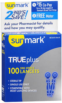 Sunmark® TRUEplus® Lancets, 30 Gauge, Box of 100