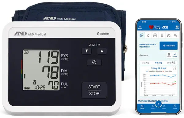 A&D Medical Advanced Multi-User Bluetooth Blood Pressure Monitor with Wide Range Cuff