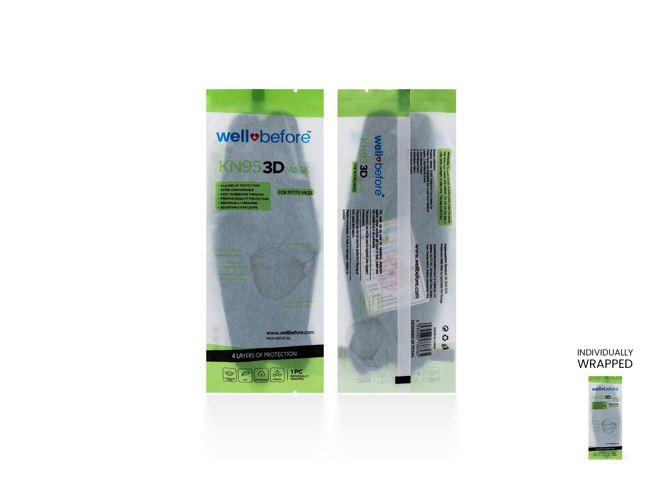 Kids KN95 Mask | Individually Wrapped, Elastic Ear Loops - Bag of 10