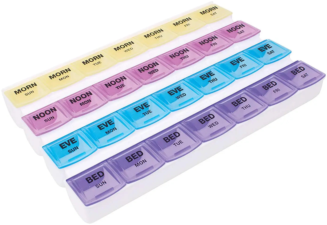 Carex Health Brands 7-Day Medication Planner with Spanish Guide, 28 Color-Coded Compartments